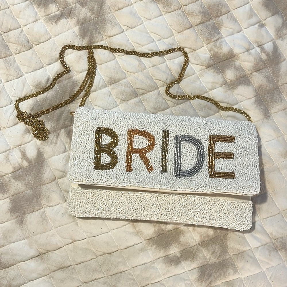 Beaded BRIDE crossbody/clutch